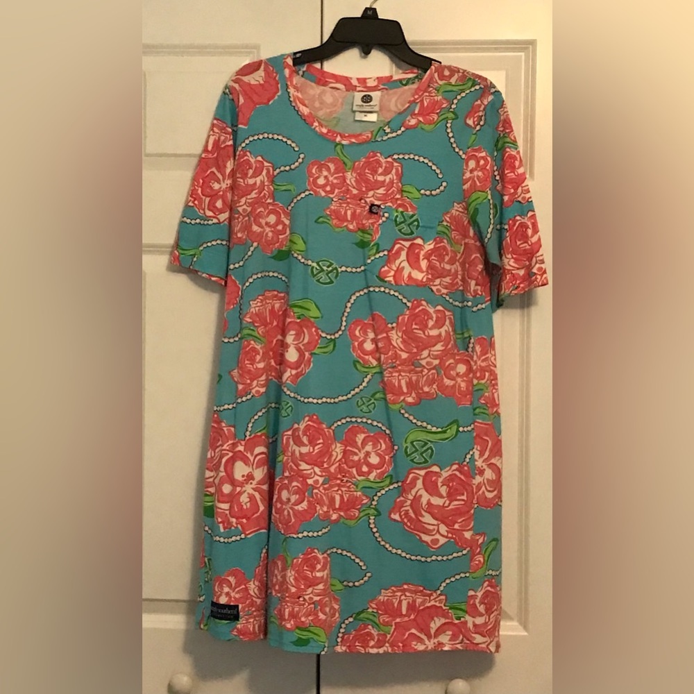 Simply Southern Short-Sleeve Pink & Blue Dress Sz M/L